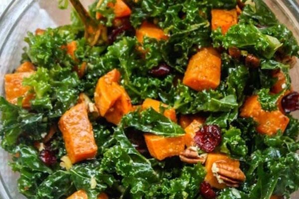 Spicy Roasted Sweet Potato and Kale Salad