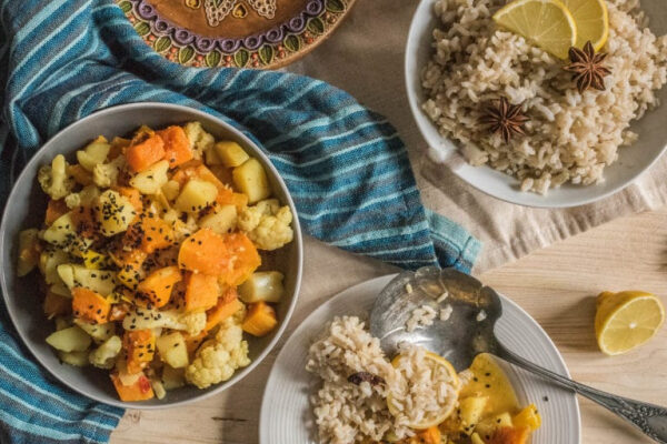 lemon rice with butternut pumkin curry